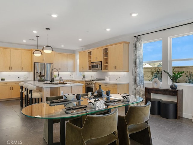 dining room with recessed lighting and visible vents