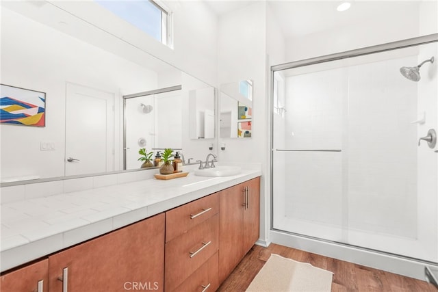 4934 Herzog Way, Palm Springs, CA 92262 - full bath featuring a stall shower, vanity, and wood finished floors