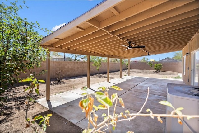 9331 Sapphire Ave, Hesperia, CA 92344 - view of patio / terrace featuring a fenced backyard, central AC unit, and a ceiling fan