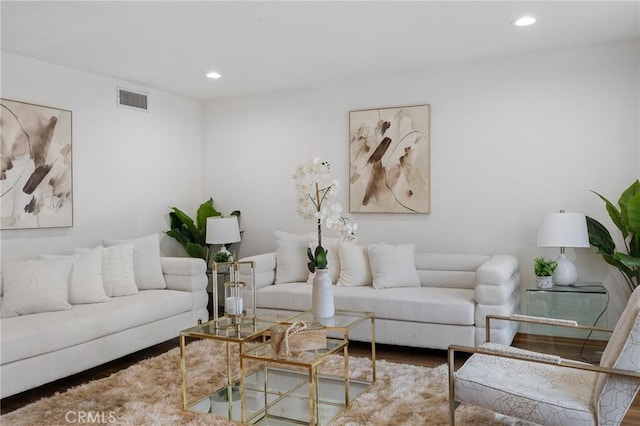 10703 Wheatland Ave, Sunland, CA 91040 - living room with recessed lighting, wood finished floors, and visible vents