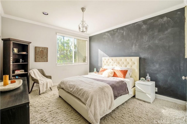 bedroom featuring crown molding, baseboards, and a notable chandelier