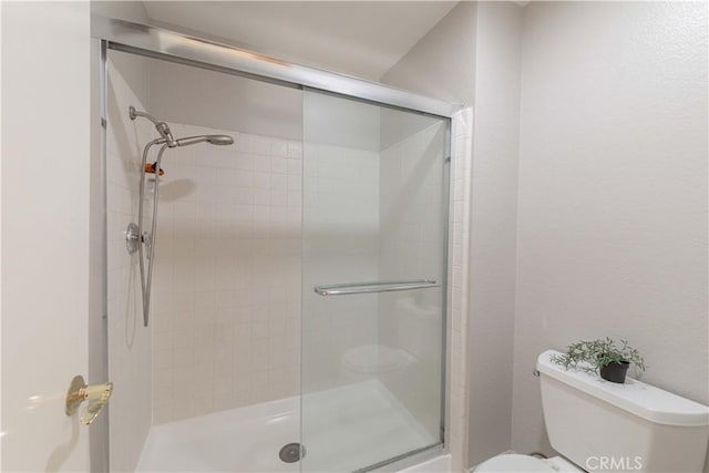 full bath featuring a shower stall and toilet
