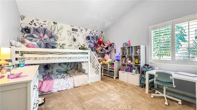 24939 Coral Canyon Rd, Corona, CA 92883 - bedroom featuring carpet, vaulted ceiling, and an office area
