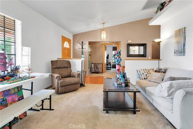 19804 Haida Rd, Apple Valley, CA 92307 - living room featuring carpet flooring and lofted ceiling