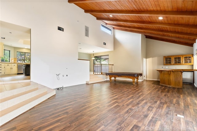 845 N Glendora Ave, Glendora, CA 91741 - living area featuring wooden ceiling, wood finished floors, and high vaulted ceiling