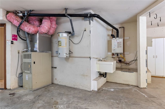845 N Glendora Ave, Glendora, CA 91741 - utility room featuring heating unit, water heater, and a sink