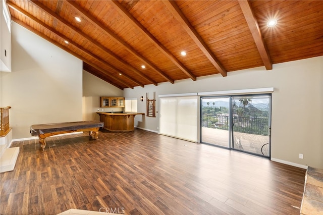 845 N Glendora Ave, Glendora, CA 91741 - living room with wooden ceiling, baseboards, high vaulted ceiling, wood finished floors, and beamed ceiling