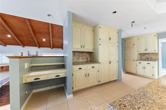 845 N Glendora Ave, Glendora, CA 91741 - kitchen with wood ceiling, backsplash, light tile patterned flooring, and cream cabinetry