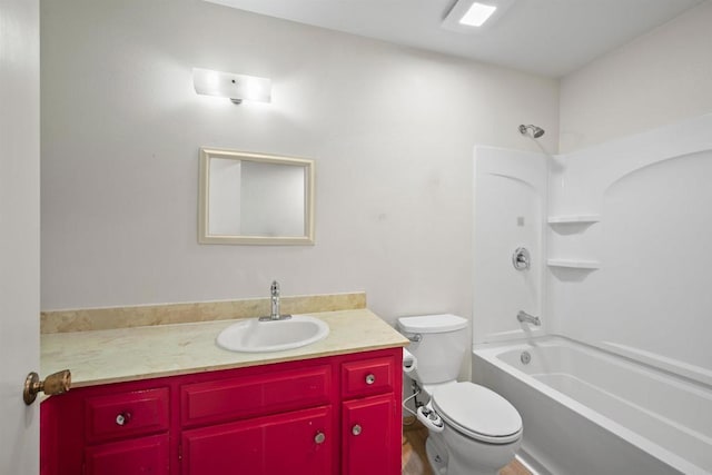 full bath with vanity, toilet, and shower / washtub combination