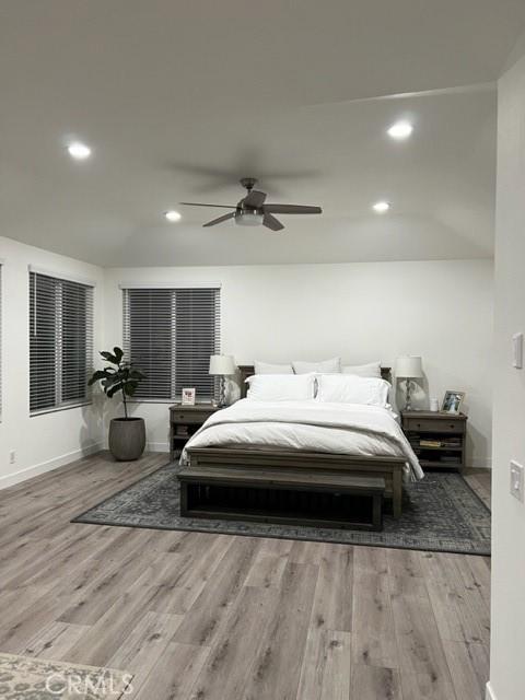 27041 S Ridge Dr, Mission Viejo, CA 92692 - bedroom featuring wood finished floors, recessed lighting, and ceiling fan