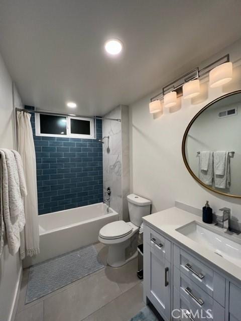 27041 S Ridge Dr, Mission Viejo, CA 92692 - full bath with vanity, shower / bath combo, tile patterned floors, and recessed lighting