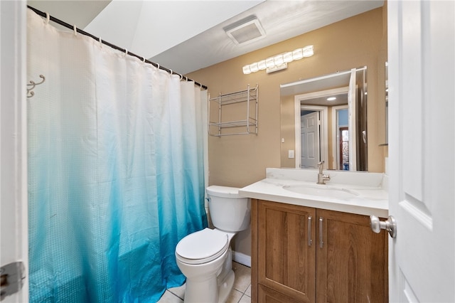 45628 Gleneagles Ct, Temecula, CA 92592 - full bath featuring a shower with curtain, visible vents, tile patterned flooring, vanity, and toilet