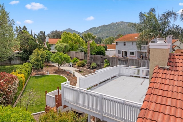 45628 Gleneagles Ct, Temecula, CA 92592 - exterior space with a lawn, a fenced backyard, a patio area, and a deck with mountain view