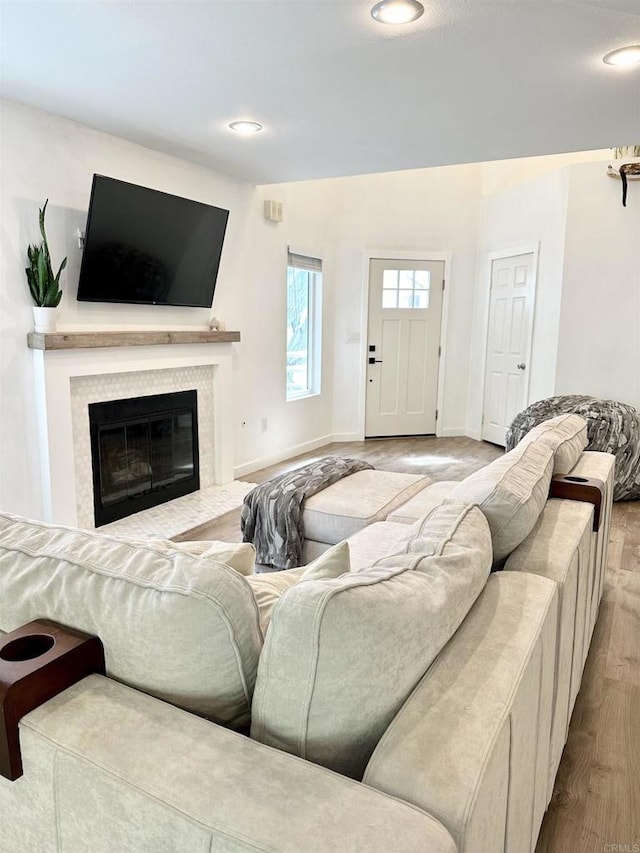10525 Flora Verda Ct, Santee, CA 92071 - living room featuring recessed lighting, baseboards, and a fireplace with flush hearth