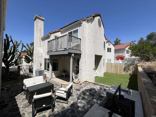 10525 Flora Verda Ct, Santee, CA 92071 - rear view of house with a patio, stucco siding, central AC, and a balcony