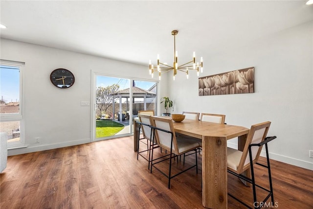 1110 Arbolita Dr, La Habra, CA 90631 - dining space with a chandelier, wood finished floors, baseboards, and recessed lighting