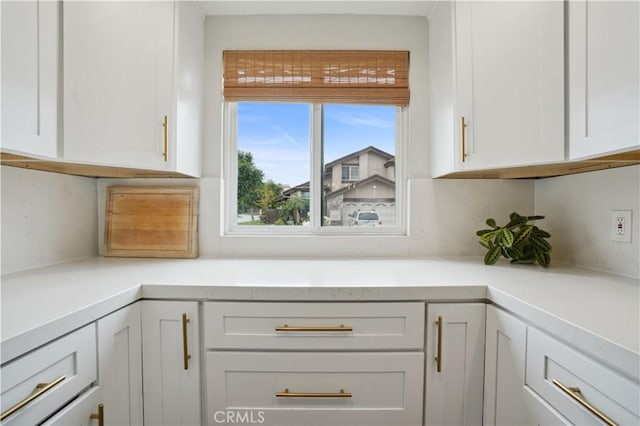 room details with light countertops and white cabinetry