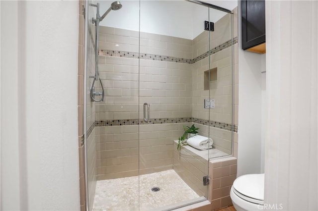 full bathroom with toilet and a shower stall
