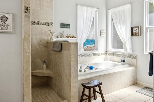 1042 Sleepy Hollow Rd, Paso Robles, CA 93446 - bathroom featuring walk in shower, a bath, and tile patterned floors