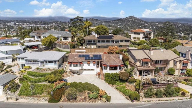 aerial view featuring a residential view and a mountain view