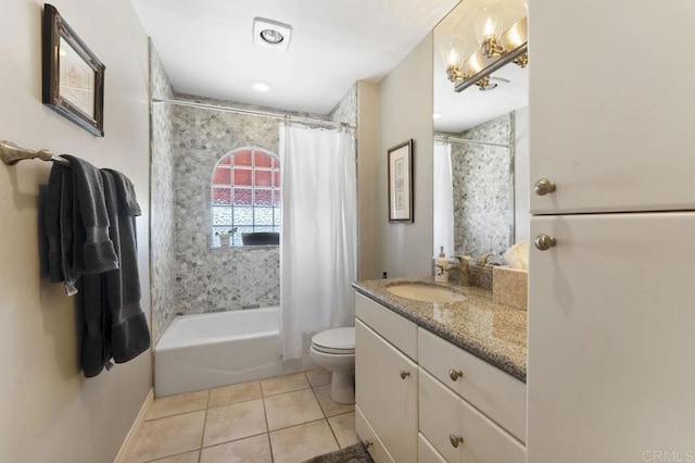 4331 Summit Dr, La Mesa, CA 91941 - full bathroom with vanity, tile patterned flooring, shower / bath combo with shower curtain, toilet, and baseboards
