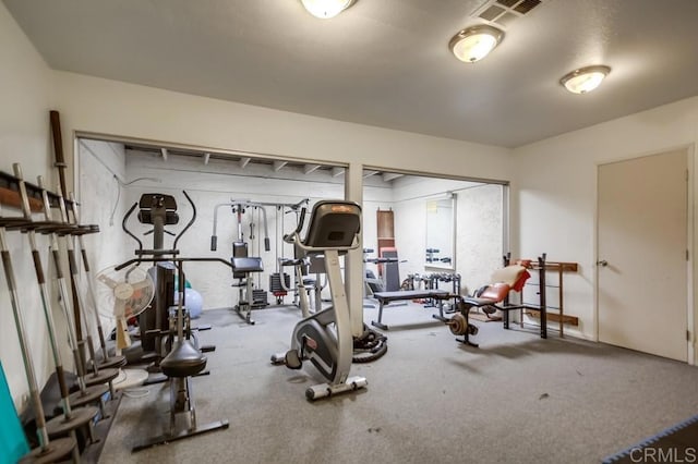 exercise area with carpet and visible vents