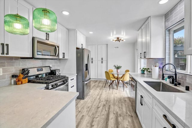 8394 Blue Lake Dr, San Diego, CA 92119 - kitchen with a sink, appliances with stainless steel finishes, decorative backsplash, and white cabinets
