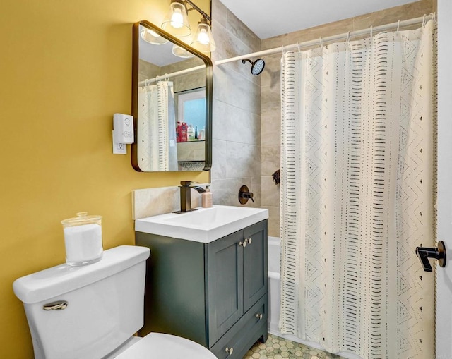 8394 Blue Lake Dr, San Diego, CA 92119 - full bathroom featuring vanity, toilet, and shower / tub combo with curtain