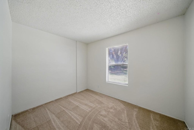 unfurnished room with a textured ceiling and light colored carpet