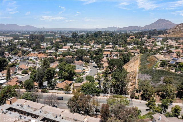 drone / aerial view featuring a mountain view and a residential view