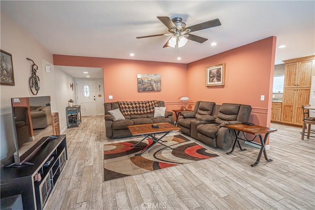2650 Belburn Pl, Simi Valley, CA 93065 - living area featuring light wood finished floors, ceiling fan, and recessed lighting