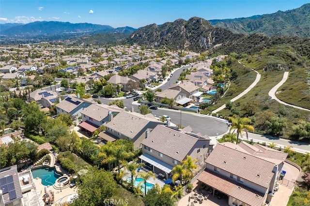 aerial view featuring a residential view and a mountain view