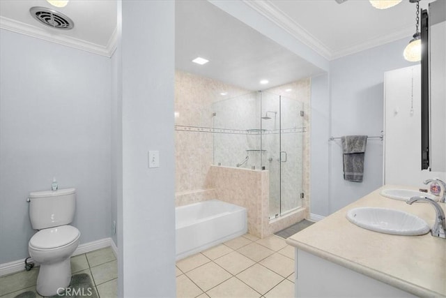 5216 Yarmouth Ave Unit 106, Encino, CA 91316 - bathroom with a sink, tile patterned floors, visible vents, ornamental molding, and a garden tub