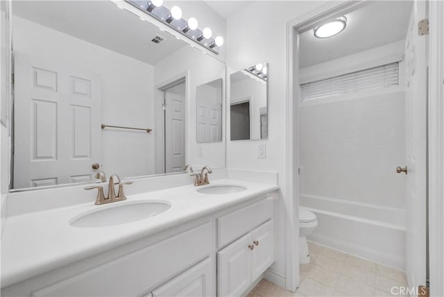 9058 Chimney Rock Ave, Hesperia, CA 92344 - full bath featuring double vanity, toilet, visible vents, and a sink