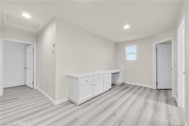 9058 Chimney Rock Ave, Hesperia, CA 92344 - hallway with light wood-style flooring, attic access, baseboards, and recessed lighting