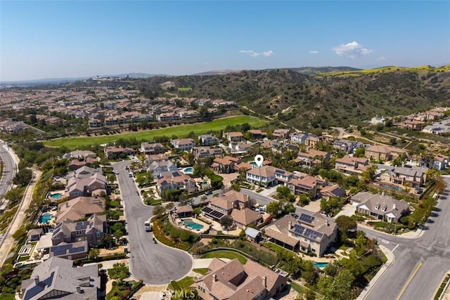 bird's eye view featuring a residential view and a mountain view