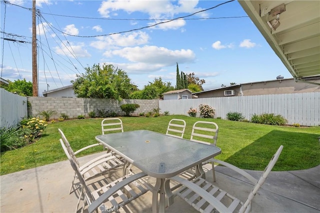 view of patio / terrace featuring a fenced backyard and outdoor dining area