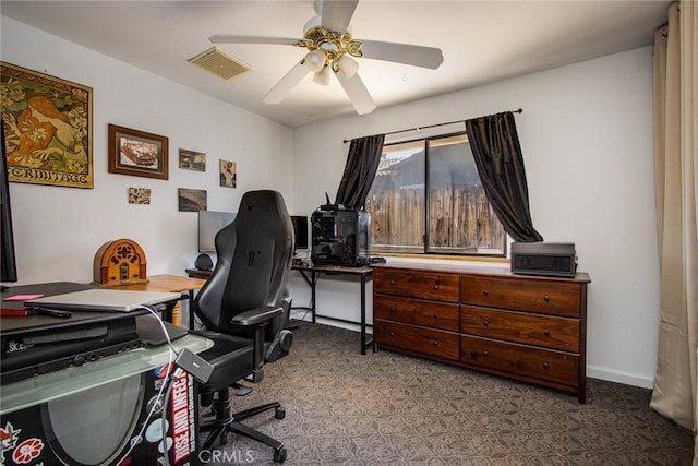 5750 Hall Ln Unit 29, Palms, CA 92277 - office area featuring ceiling fan, carpet flooring, and visible vents