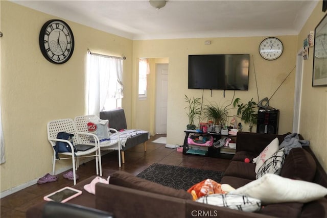 view of tiled living area