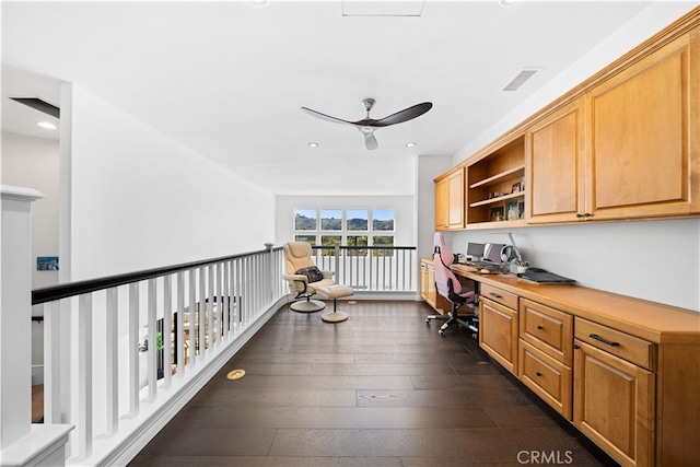 5 Westchester Ct, Coto De Caza, CA 92679 - office space featuring built in desk, a ceiling fan, dark wood-style flooring, and recessed lighting