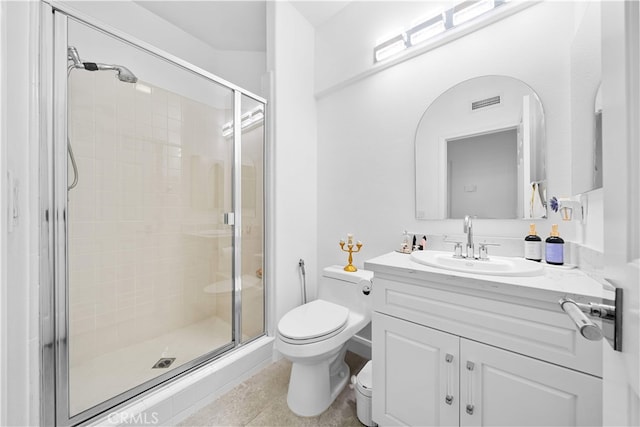 5 Westchester Ct, Coto De Caza, CA 92679 - full bathroom featuring toilet, a stall shower, vanity, and tile patterned flooring