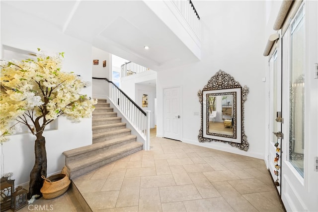 5 Westchester Ct, Coto De Caza, CA 92679 - entryway with stairs, baseboards, recessed lighting, and a high ceiling