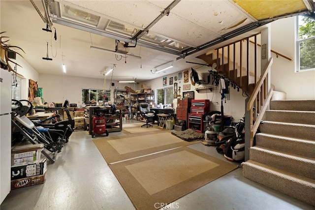 garage featuring a workshop area