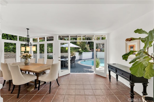 tiled dining area with french doors