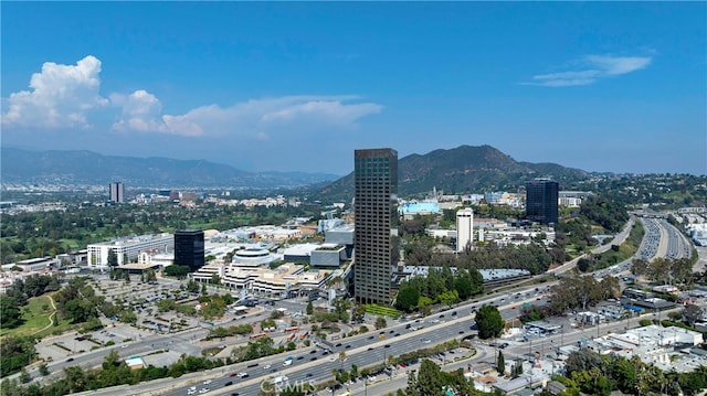 bird's eye view with a view of city and a mountain view
