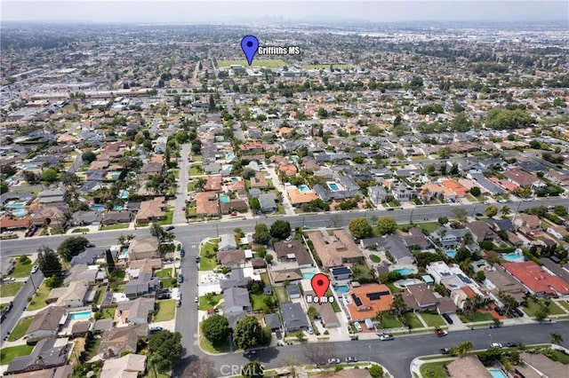 bird's eye view with a residential view
