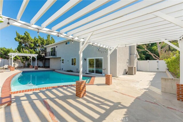 23341 Bessemer St, Woodland Hills, CA 91367 - view of swimming pool featuring fence, a pergola, a fenced in pool, a gate, and a patio area
