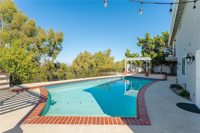 23341 Bessemer St, Woodland Hills, CA 91367 - view of swimming pool featuring a pergola, a fenced in pool, a fenced backyard, and a patio area