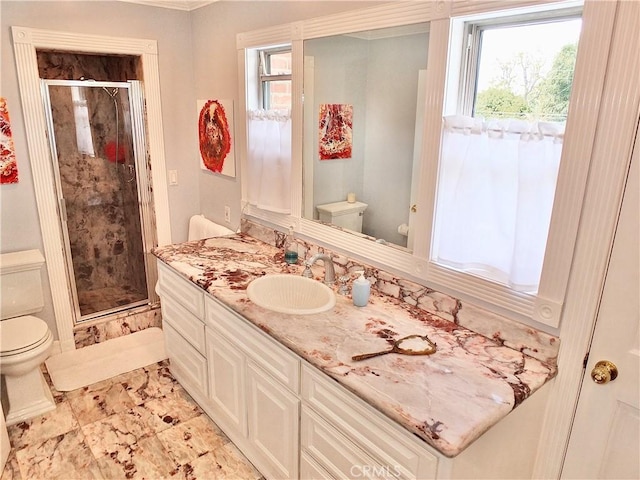 3835 California Ave, Long Beach, CA 90807 - bathroom featuring toilet, vanity, and a shower stall