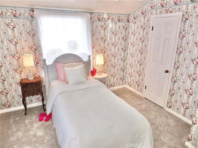 3835 California Ave, Long Beach, CA 90807 - bedroom featuring carpet, baseboards, and wallpapered walls